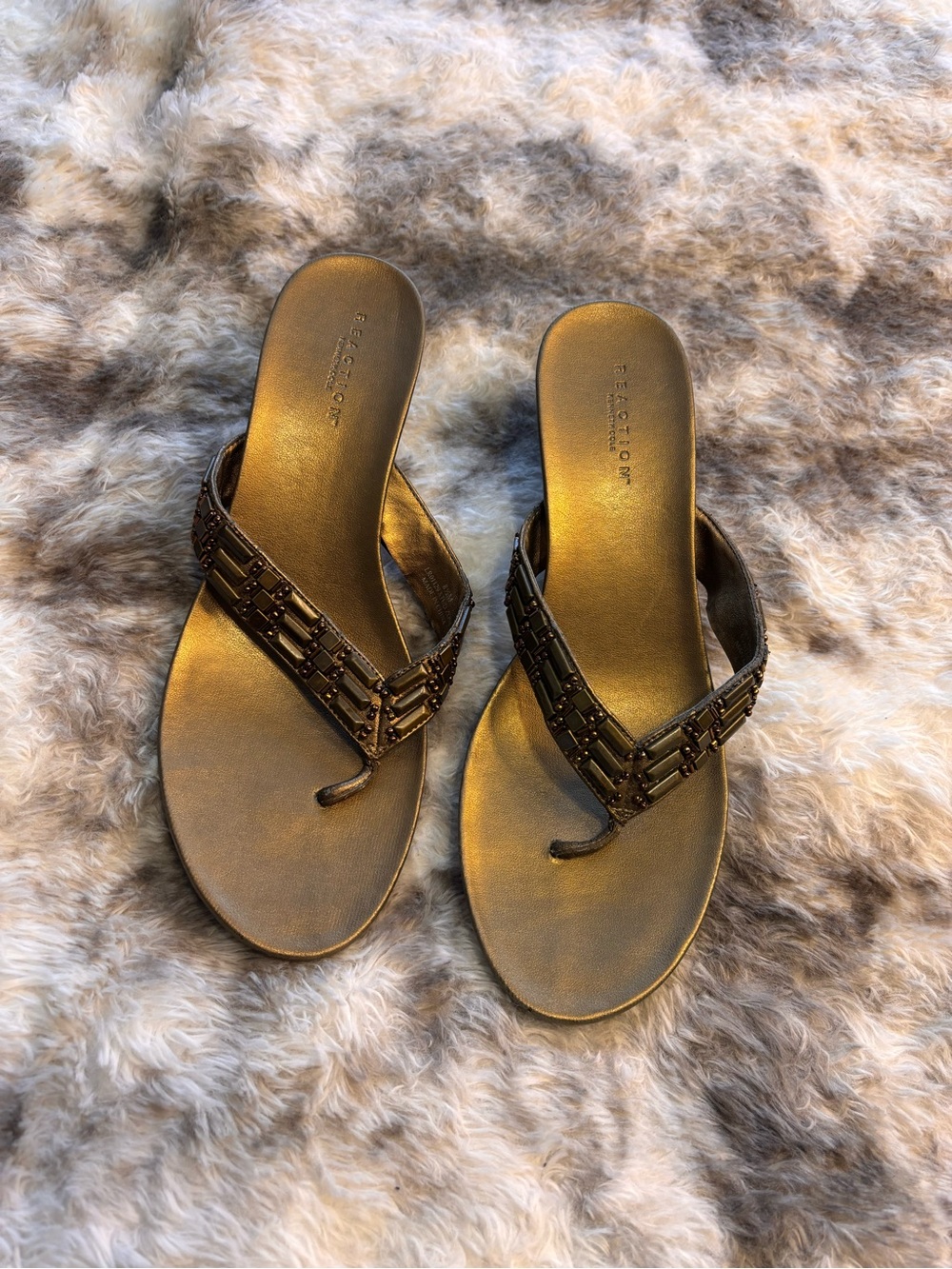 Kenneth Cole Reaction Bronze Beaded Thong Sandals